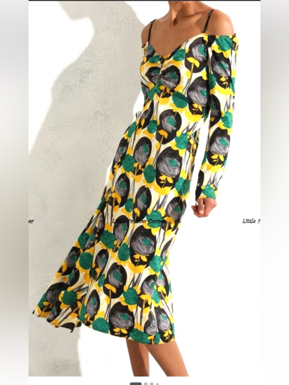 Sport max by MaxMara Off-Shoulder Floral Midi Dress in Yellow, Green & Black